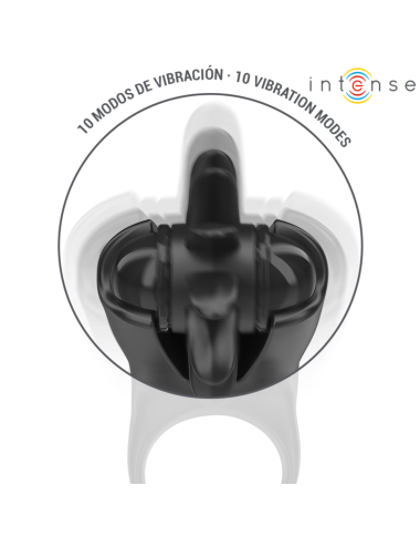 INTENSE - MABEL VIBRATING RING 10 VIBRATIONS WITH CLITORIS STIMULATOR BLACK