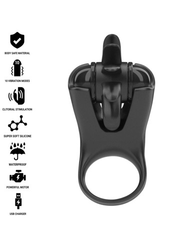 INTENSE - MABEL VIBRATING RING 10 VIBRATIONS WITH CLITORIS STIMULATOR BLACK