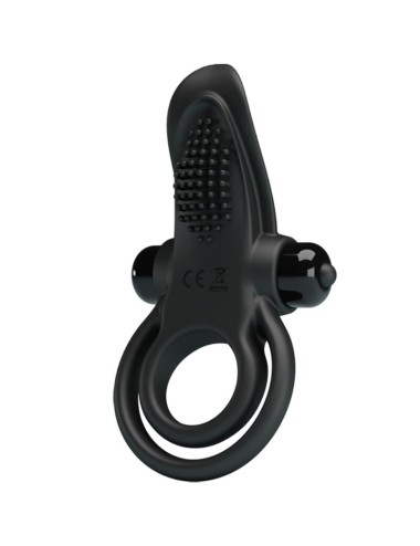 PRETTY LOVE - DOUBLE VIBRATING RING + CLITORIS STIMULATOR 10 VIBRATIONS BLACK