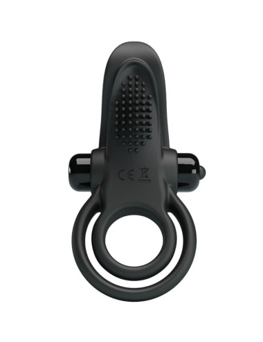 PRETTY LOVE - DOUBLE VIBRATING RING + CLITORIS STIMULATOR 10 VIBRATIONS BLACK