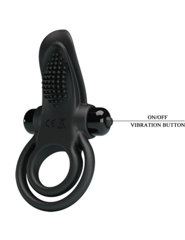 PRETTY LOVE - DOUBLE VIBRATING RING + CLITORIS STIMULATOR 10 VIBRATIONS BLACK