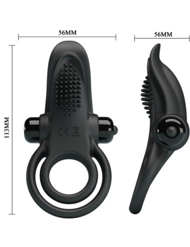 PRETTY LOVE - DOUBLE VIBRATING RING + CLITORIS STIMULATOR 10 VIBRATIONS BLACK