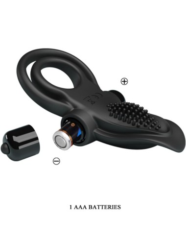 PRETTY LOVE - DOUBLE VIBRATING RING + CLITORIS STIMULATOR 10 VIBRATIONS BLACK