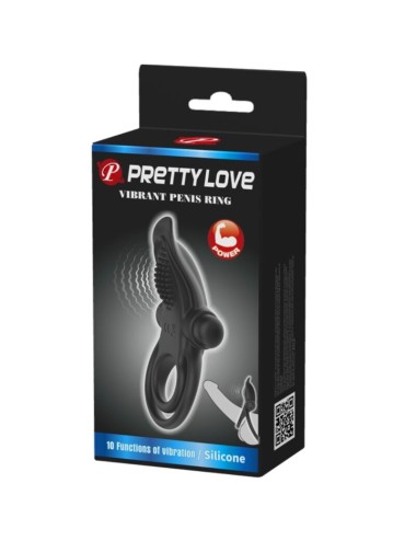 PRETTY LOVE - DOUBLE VIBRATING RING + CLITORIS STIMULATOR 10 VIBRATIONS BLACK