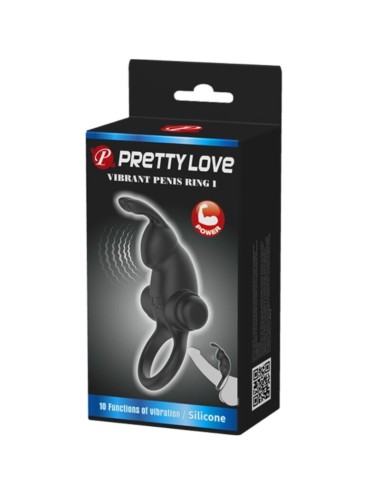 PRETTY LOVE - VIBRATING RING + RABBIT CLITORIS STIMULATOR 10 VIBRATIONS BLACK