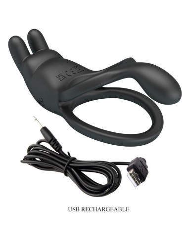PRETTY LOVE - SETH DOUBLE VIBRATING RING RABBIT 7 VIBRATIONS BLACK