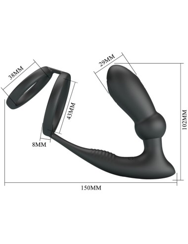 PRETTY LOVE - EMONI PENIS RING + ANAL PLUG 12 VIBRATIONS BLACK