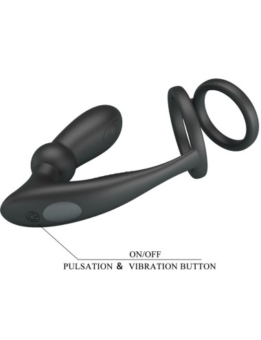 PRETTY LOVE - EMONI PENIS RING + ANAL PLUG 12 VIBRATIONS BLACK
