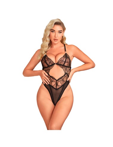 SUBBLIME - 955212 TRANSPARENT BODYSUIT WITH BLACK HOLLOW LACE S/M