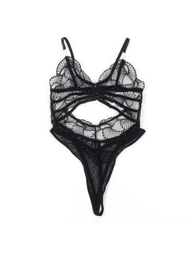 SUBBLIME - 955212 TRANSPARENT BODYSUIT WITH BLACK HOLLOW LACE S/M