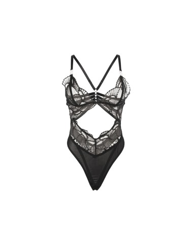 SUBBLIME - 955229 TRANSPARENT BODYSUIT WITH HOLLOW LACE BLACK L/XL