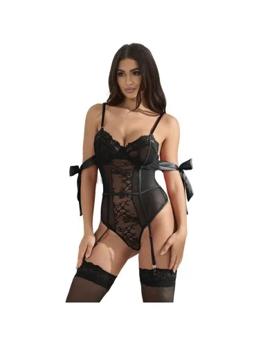 SUBBLIME - 955496 LACE BODYSUIT WITH BOWS AND GARTERS BLACK S/M