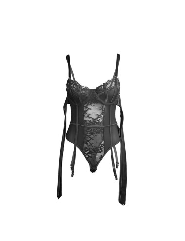 SUBBLIME - 955502 LACE BODYSUIT WITH BOWS AND GARTERS BLACK L/XL