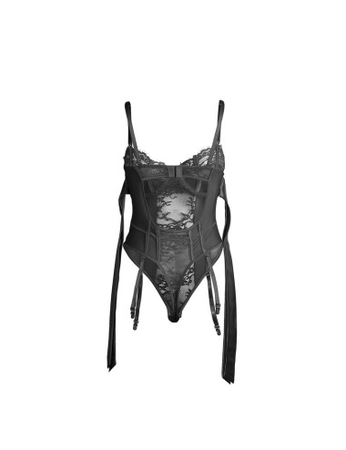 SUBBLIME - 955502 LACE BODYSUIT WITH BOWS AND GARTERS BLACK L/XL