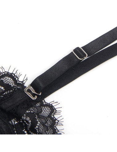SUBBLIME - 955502 LACE BODYSUIT WITH BOWS AND GARTERS BLACK L/XL