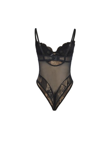 SUBBLIME - 955625 LACE BODYSUIT WITH BOTTOM CLOSURE BLACK L/XL