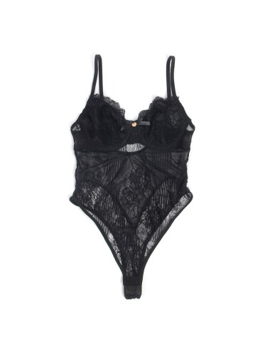 SUBBLIME - 955625 LACE BODYSUIT WITH BOTTOM CLOSURE BLACK L/XL