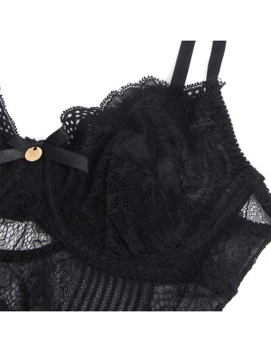SUBBLIME - 955625 LACE BODYSUIT WITH BOTTOM CLOSURE BLACK L/XL