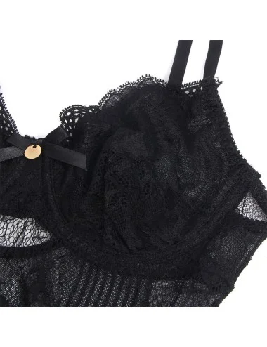 SUBBLIME - 955625 LACE BODYSUIT WITH BOTTOM CLOSURE BLACK L/XL