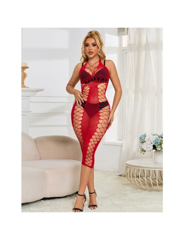 SUBBLIME - 952327 LONG RED FISHNET DRESS ONE SIZE