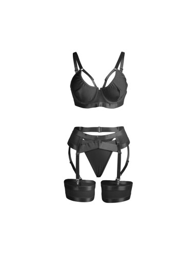 SUBBLIME - 955236 BLACK BONDAGE BRA WITH GARTER SET S/M