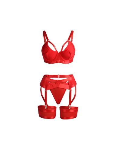 SUBBLIME - 955250 RED BONDAGE BRA WITH GARTER SET S/M