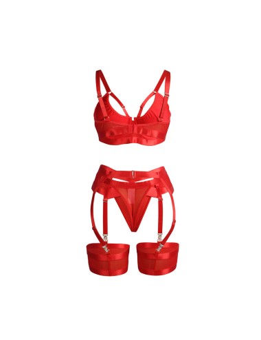 SUBBLIME - 955250 RED BONDAGE BRA WITH GARTER SET S/M