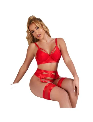 SUBBLIME - 955267 RED BONDAGE BRA WITH GARTER SET L/XL