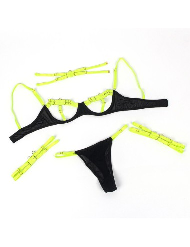 SUBBLIME - 955274 BRA SET WITH NECKLACE AND LEG DETAILS FLUORESCENT GREEN S/M
