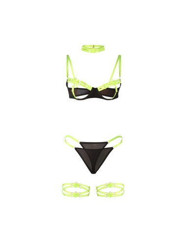 SUBBLIME - 955281 BRA SET WITH NECKLACE AND LEG DETAILS FLUORESCENT GREEN L/XL