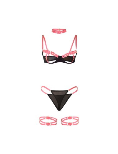 SUBBLIME - 955298 BRA SET WITH NECKLACE AND LEG DETAILS FLUORESCENT PINK S/M