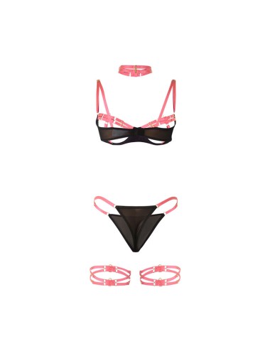 SUBBLIME - 955298 BRA SET WITH NECKLACE AND LEG DETAILS FLUORESCENT PINK S/M