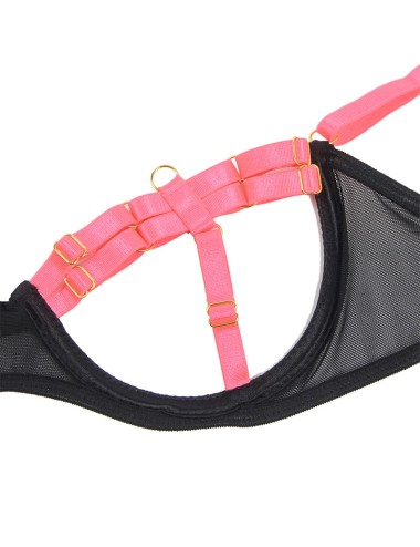 SUBBLIME - 955298 BRA SET WITH NECKLACE AND LEG DETAILS FLUORESCENT PINK S/M