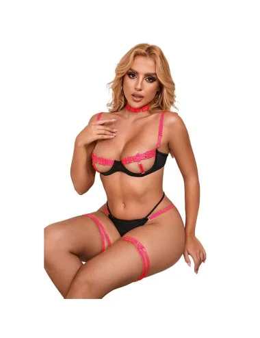 SUBBLIME - 955304 BRA SET WITH NECKLACE AND LEG DETAILS FLUORESCENT PINK L/XL