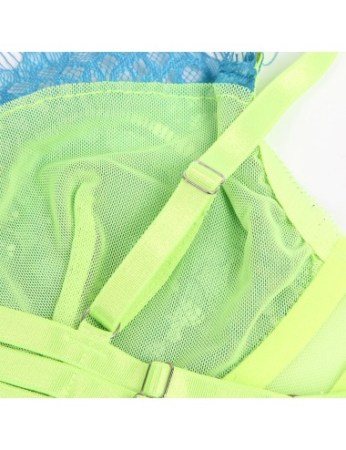 SUBBLIME - 955328 BRA SET WITH LACE AND GARTER LINES GREEN AND BLUE L/XL