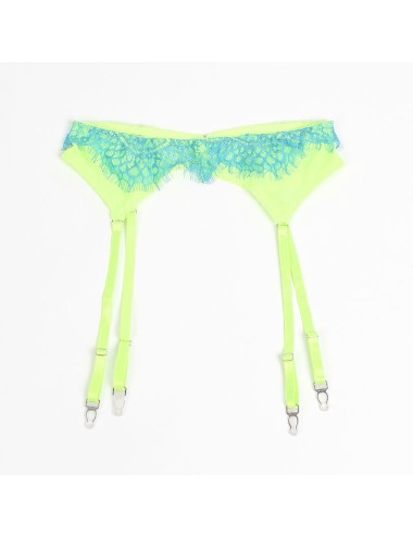 SUBBLIME - 955328 BRA SET WITH LACE AND GARTER LINES GREEN AND BLUE L/XL