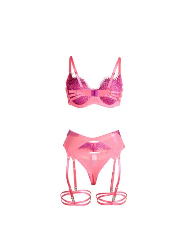 SUBBLIME - 955359 SET OF BRA WITH LACE AND GARTER LINKS PINK AND PURPLE S/M