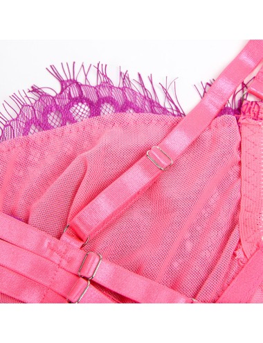 SUBBLIME - 955366 BRA SET WITH LACE AND GARTER LINES PINK AND PURPLE L/XL