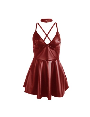 SUBBLIME - 955403 DRESS WITH BURGUNDY LEATHER STRAPS L/XL