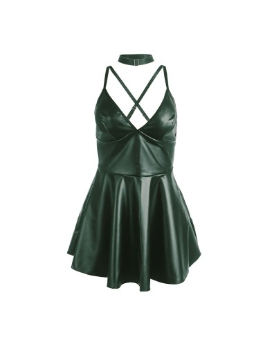 SUBBLIME - 955434 DRESS WITH GREEN LEATHER STRAPS S/M