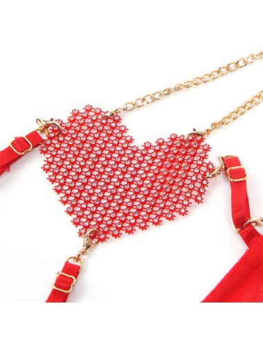 SUBBLIME - 955519 BRA SET WITH CHAINS AND MESH HEART RED S/M