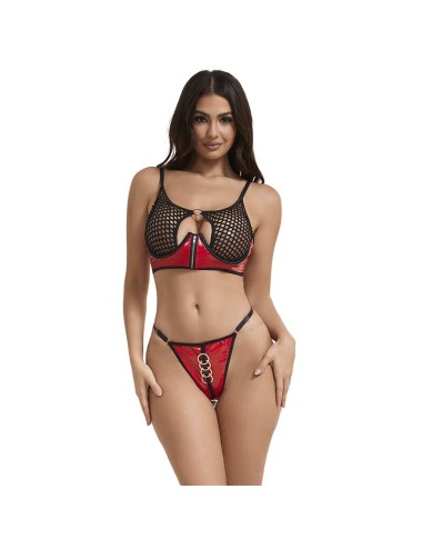 SUBBLIME - 955533 RED PATENT LEATHER MESH ZIPPER BRA SET S/M