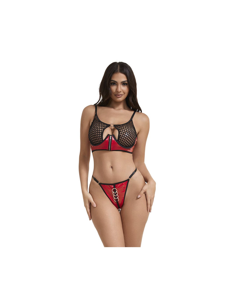 SUBBLIME - 955533 RED PATENT LEATHER MESH ZIPPER BRA SET S/M SUBBLIME - 955533 RED PATENT LEATHER MESH ZIPPER BRA SET S/M