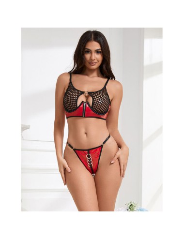 SUBBLIME - 955533 RED PATENT LEATHER MESH ZIPPER BRA SET S/M