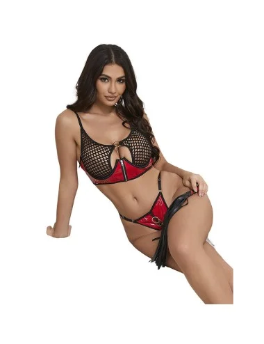 SUBBLIME - 955540 RED PATENT LEATHER MESH ZIPPER BRA SET L/XL
