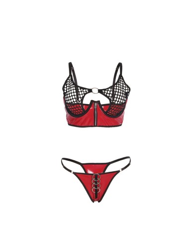 SUBBLIME - 955540 RED PATENT LEATHER MESH ZIPPER BRA SET L/XL
