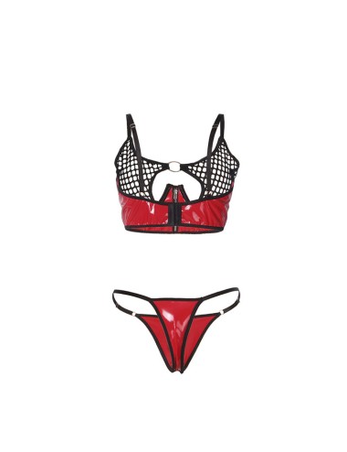SUBBLIME - 955540 RED PATENT LEATHER MESH ZIPPER BRA SET L/XL