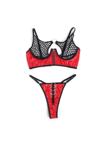 SUBBLIME - 955540 RED PATENT LEATHER MESH ZIPPER BRA SET L/XL