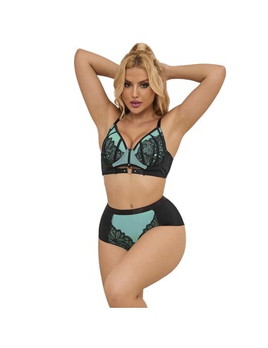 SUBBLIME - 955557 GREEN PATENT LEATHER MESH ZIPPER BRA SET S/M