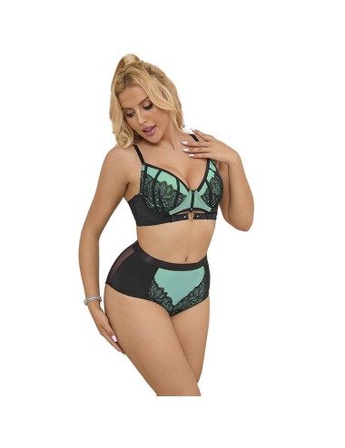 SUBBLIME - 955557 GREEN PATENT LEATHER MESH ZIPPER BRA SET S/M
